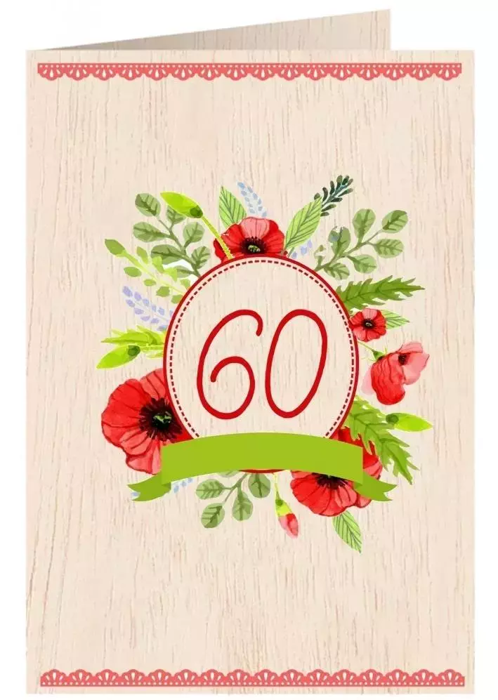 Karnet drewniany C6 + koperta. Urodziny 60 - Papiernicze i szkolne