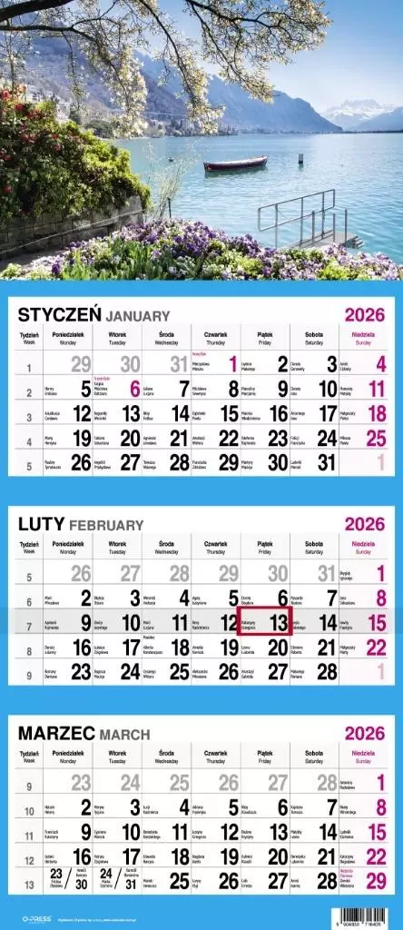 Kalendarz 2026 Trójdzielny Widok - Książki
