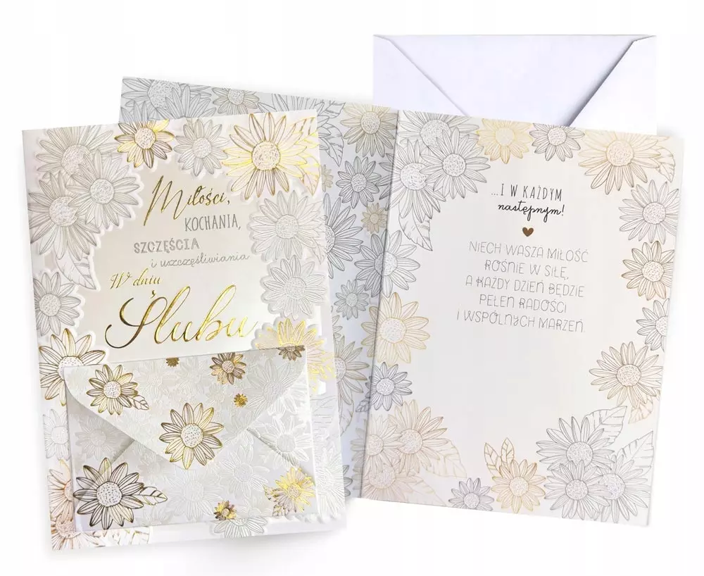 KARTKA W DNIU ŚLUBU ŻYCZENIA DLA MŁODEJ PARY PAMIĄTKA WESELE DLA NOWOŻEŃCÓW - Papiernicze i szkolne