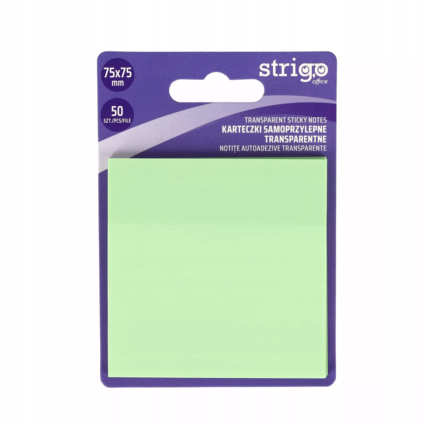 Karteczki samoprzylepne przezroczyste Strigo 75x75 50 kartek jasnozielone - Papiernicze i szkolne