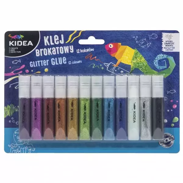 KLEJ BROKATOWY 12 KOLORÓW 6 ML KIDEA - Papiernicze i szkolne