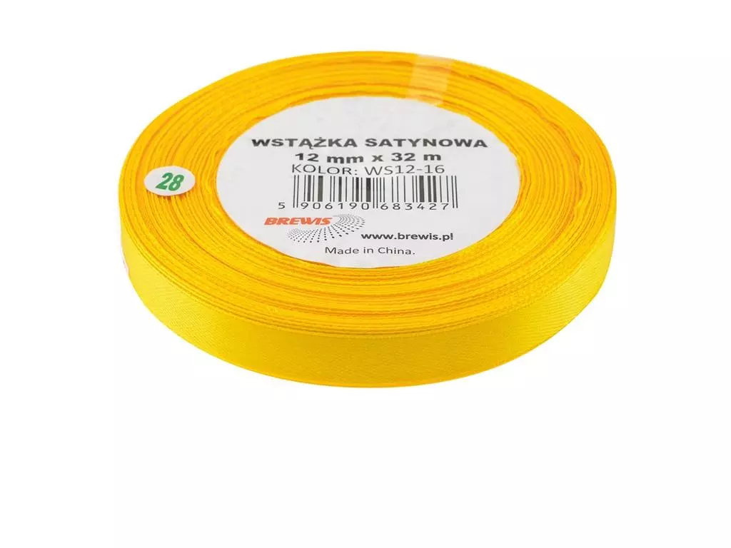 Wstążka satynowa, żółta, 12mmx32m - Papiernicze i szkolne