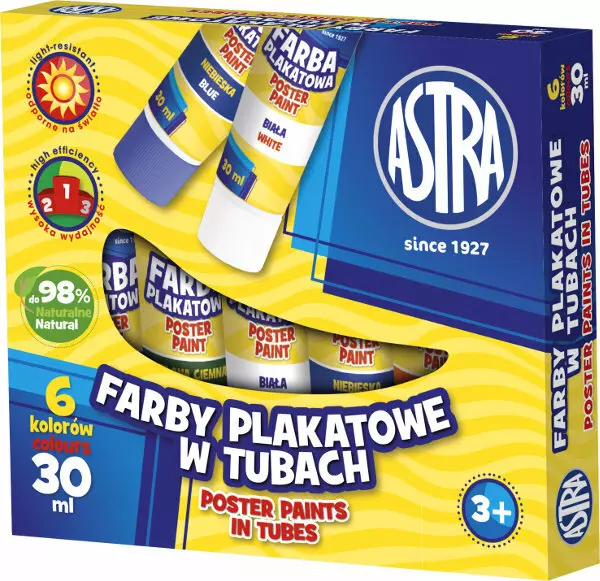 Farby plakatowe w tubie, 6 kolorów 30 ml - Papiernicze i szkolne