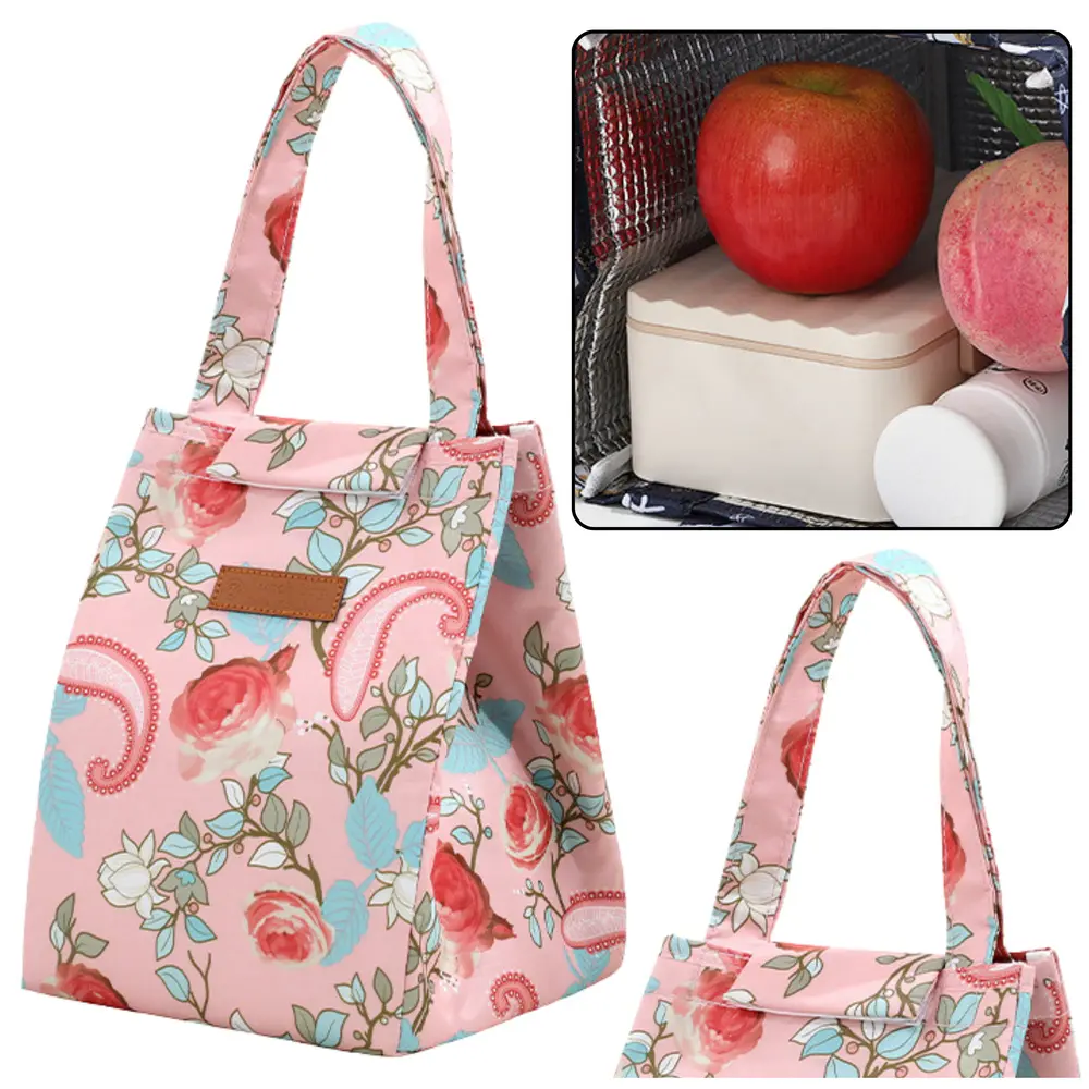 Torba Termiczna Izolacyjna Śniadaniowa Lunch Bag Różowa Kwiaty 25cm - Papiernicze i szkolne