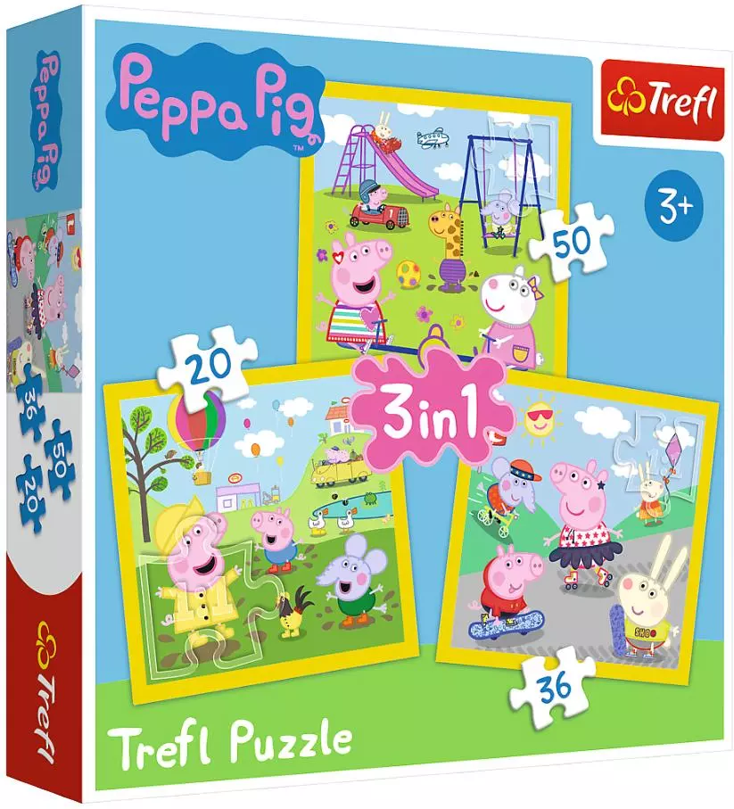 Puzzle 3 w 1. Wesoły dzień Peppy - Puzzle