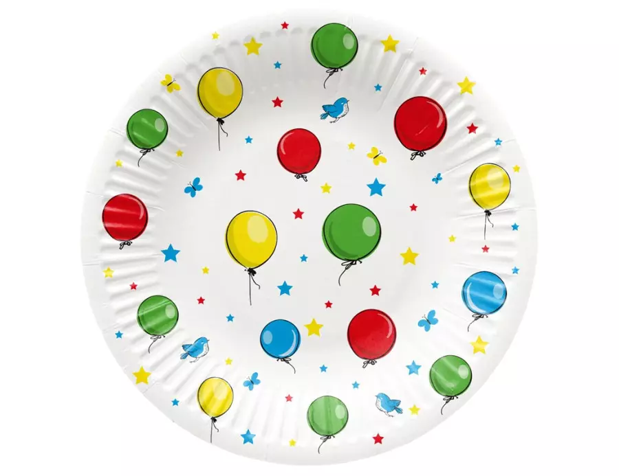 Talerzyki papierowe 18cm, balony (8 sztuk) - Papiernicze i szkolne