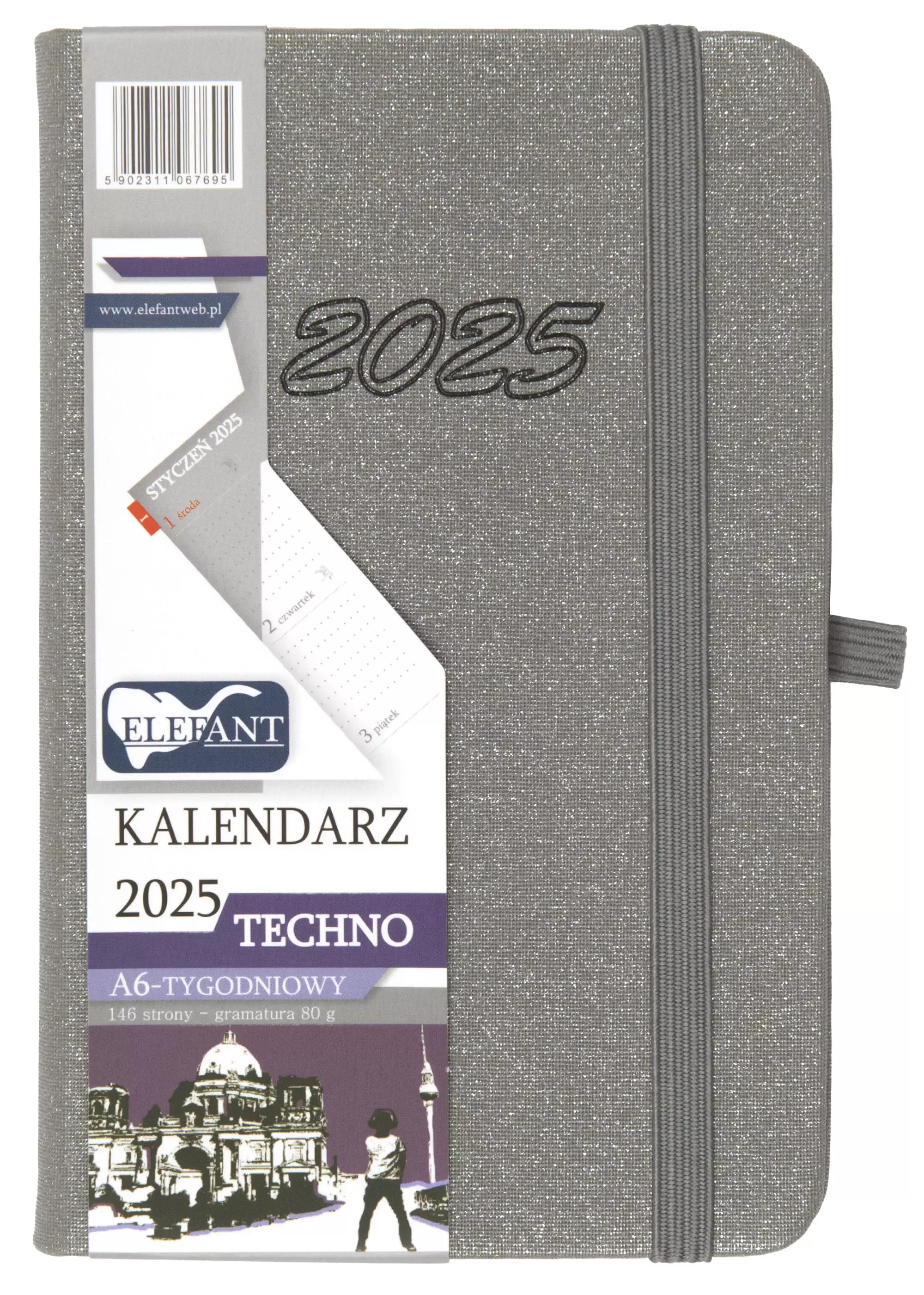 Techno Kalendarz A6tygodniowy szary 2025 - Książki