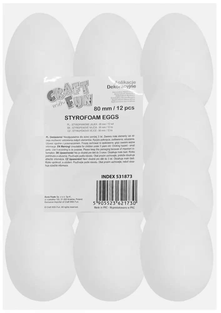 Ozdoba Dekoracyjna Styropianowe Jajka 80mm 12szt Wielkanoc Craft with Fun 531873 - Papiernicze i szkolne