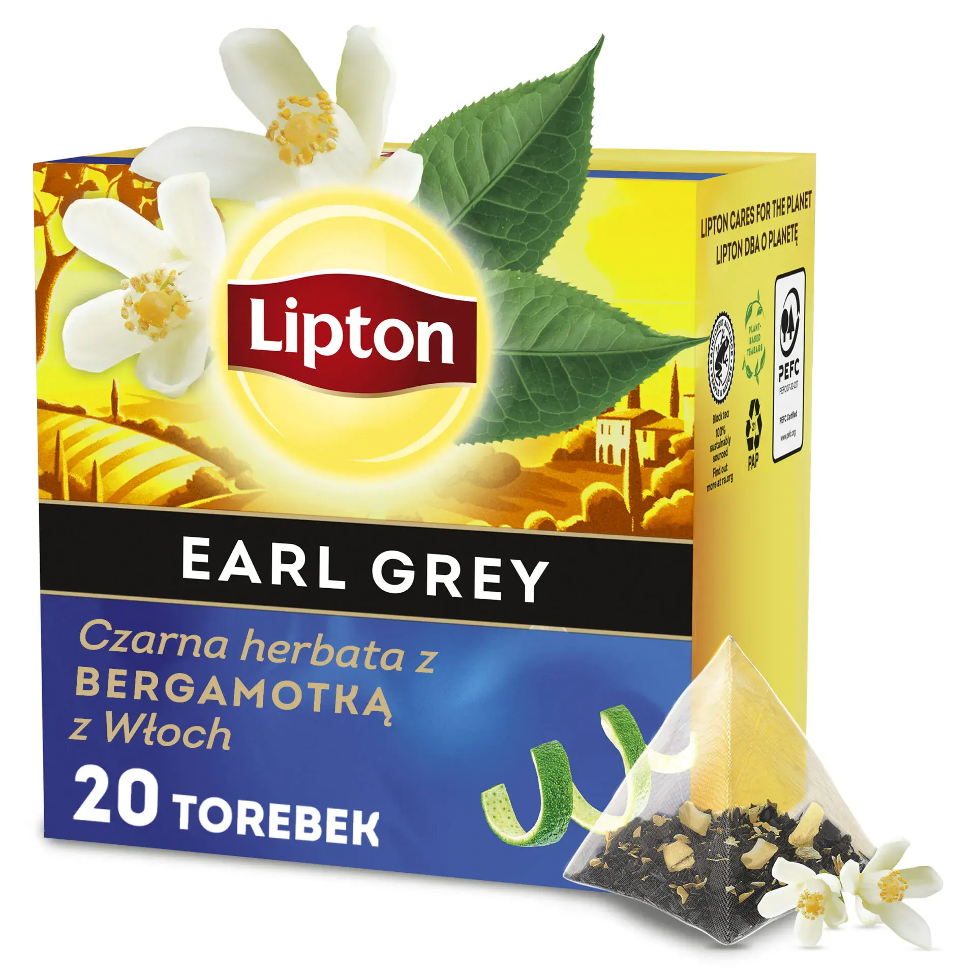 Herbata czarna Lipton piramidki Earl Grey (bergamontka, skórka cytrynowa), 20 torebek - Papiernicze i szkolne