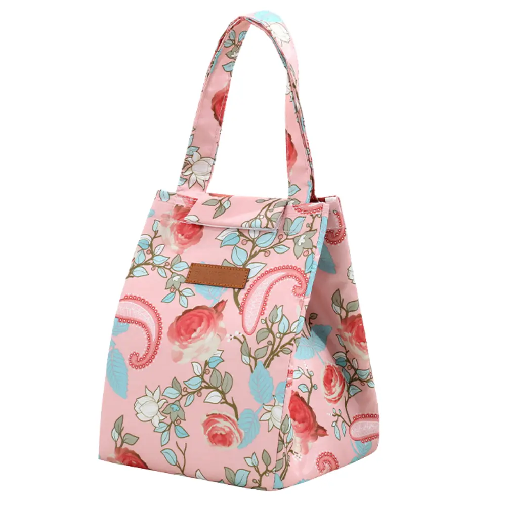 Torba Termiczna Izolacyjna Śniadaniowa Lunch Bag Różowa Kwiaty 25cm - Papiernicze i szkolne