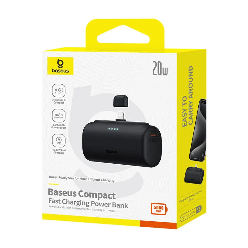 Powerbank BASEUS Compact 5000mAh 20W Lightning (czarny) - Elektronika i akcesoria