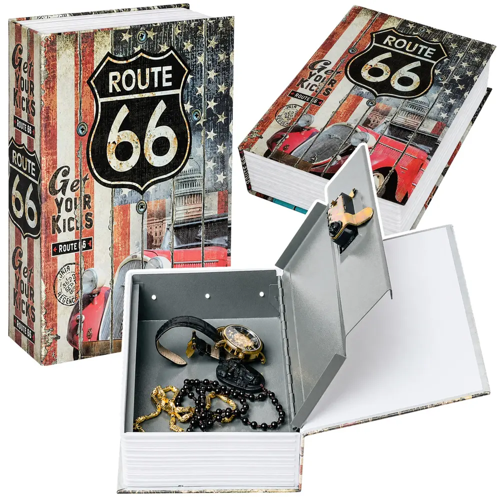 Książka Sejf Na Klucz Mała Kasetka Skrytka Na Pieniądze Route 66 - Papiernicze i szkolne