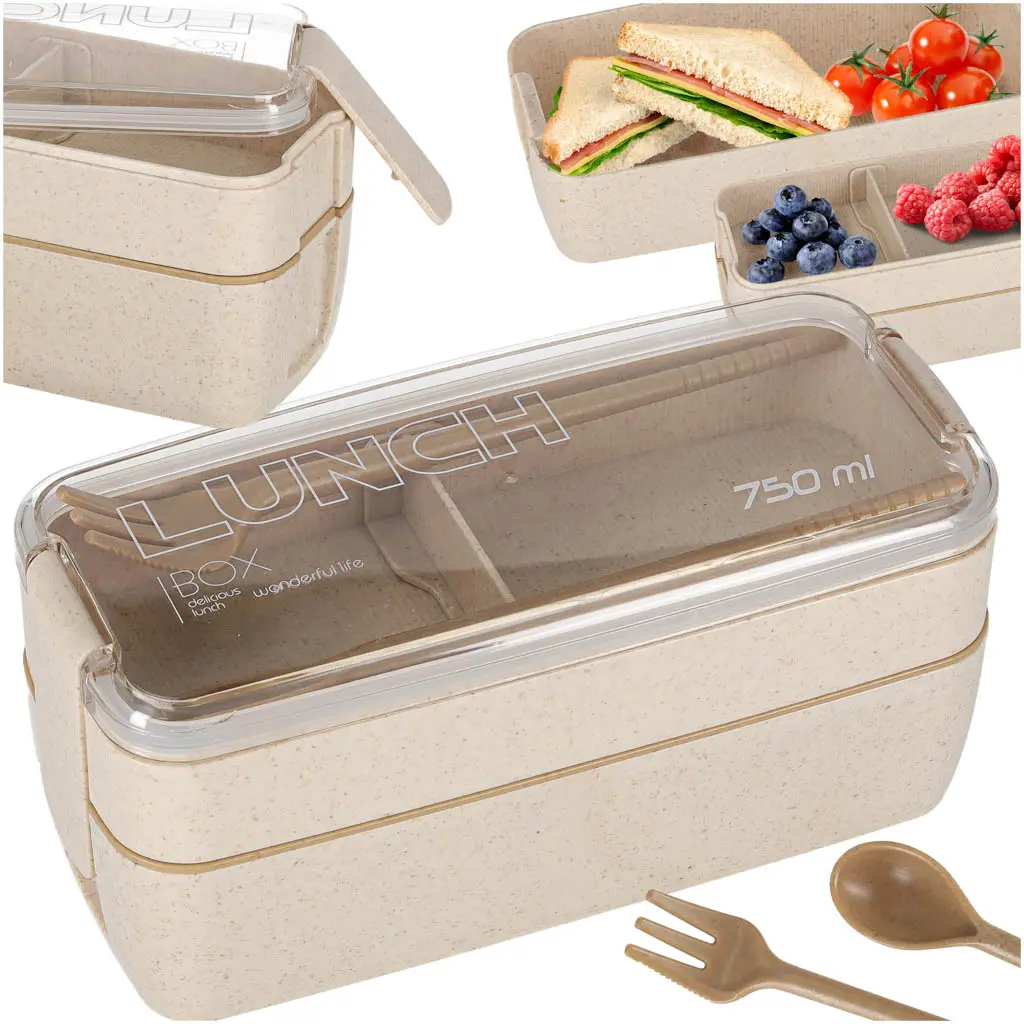Lunch box śniadaniówka pudełko śniadaniowe z przegródkami dzielone 750ml beżowe - Elektronika i akcesoria