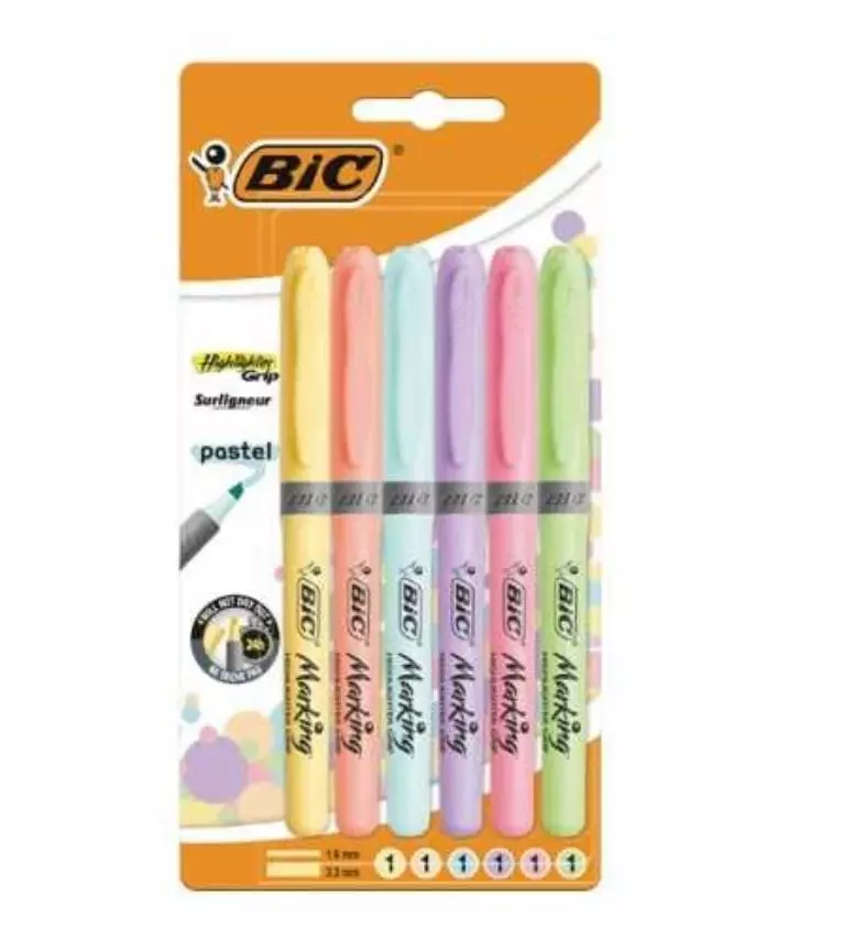 Zakreślacz Highlighter Grip Pastel 6 kol BIC - Papiernicze i szkolne