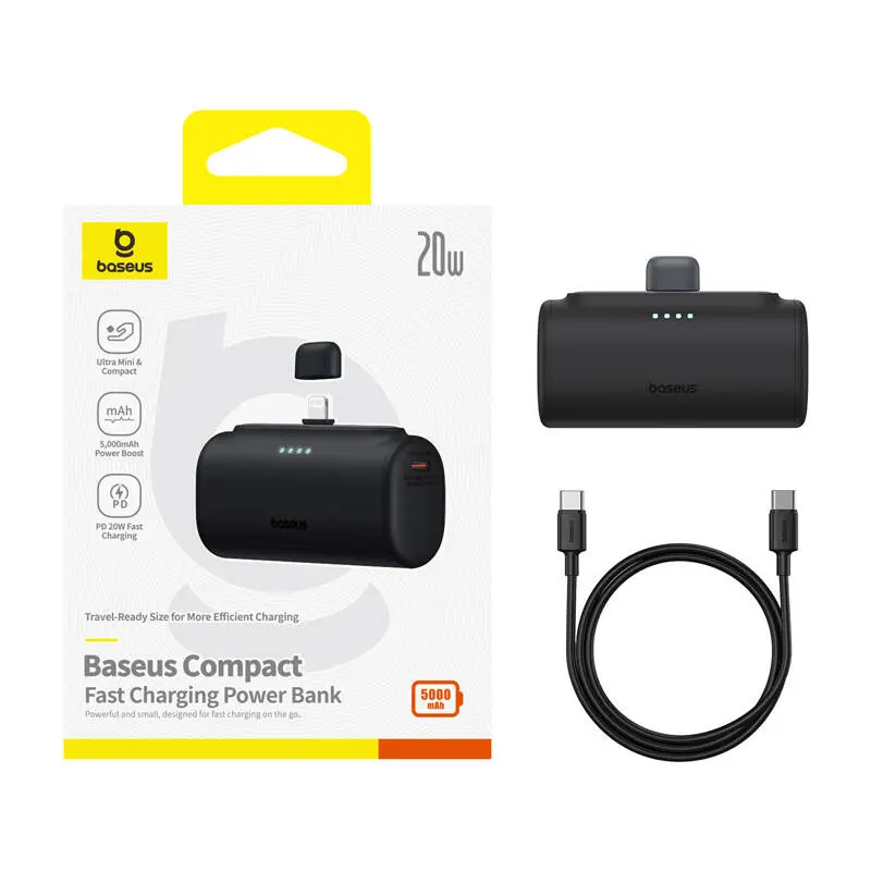 Powerbank BASEUS Compact 5000mAh 20W Lightning (czarny) - Elektronika i akcesoria