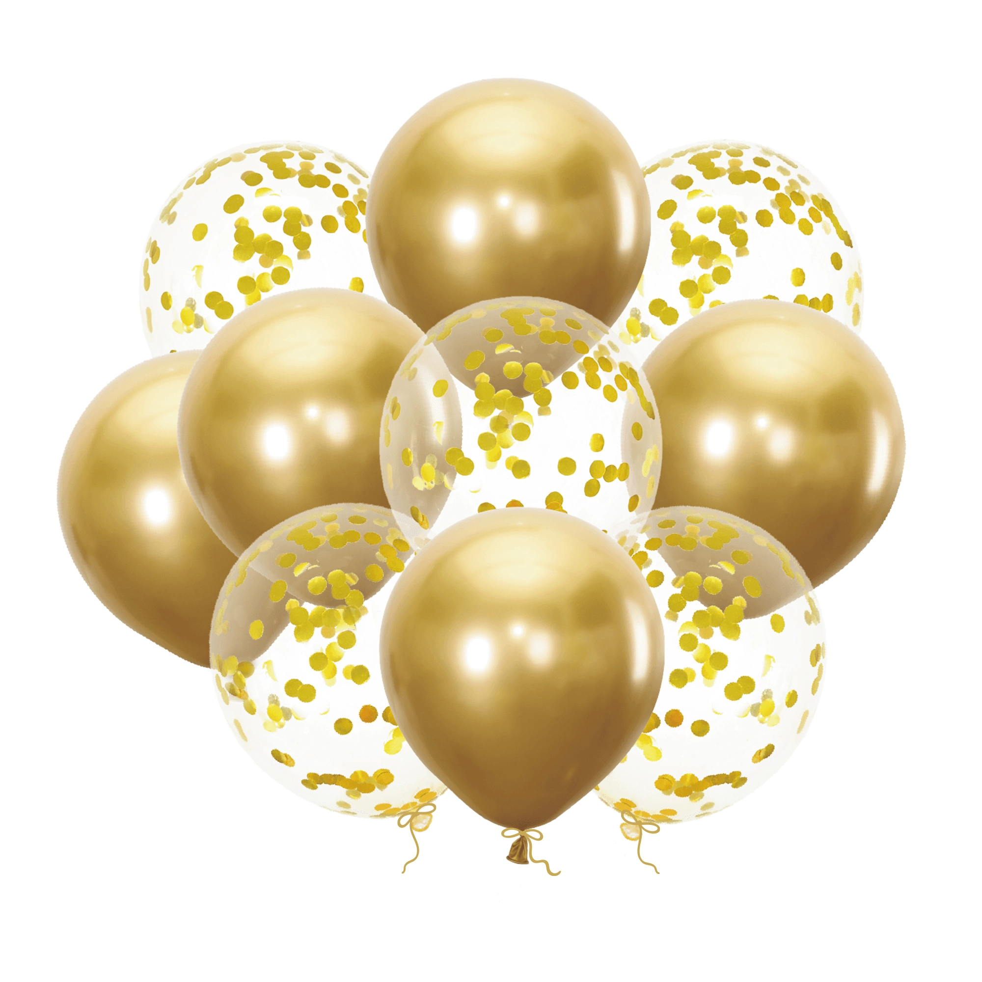 Balony złote 12cali z konfetti 10szt - Impreza
