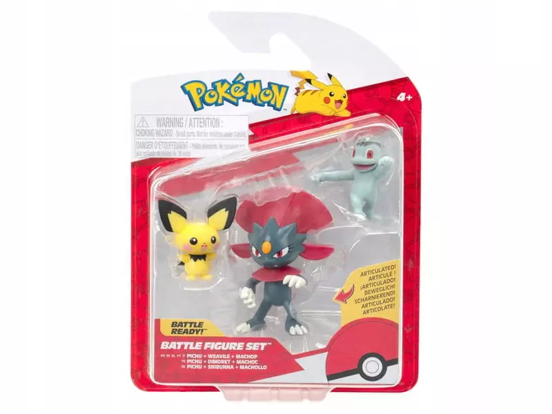 JAS POKEMON FIG 3PK PICHU MACHOP WEAVILE - Zabawki