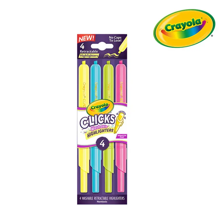 Crayola Flamastry zakreślacze automatyczne zmywalne Clicks 4szt. 8+ - Papiernicze i szkolne