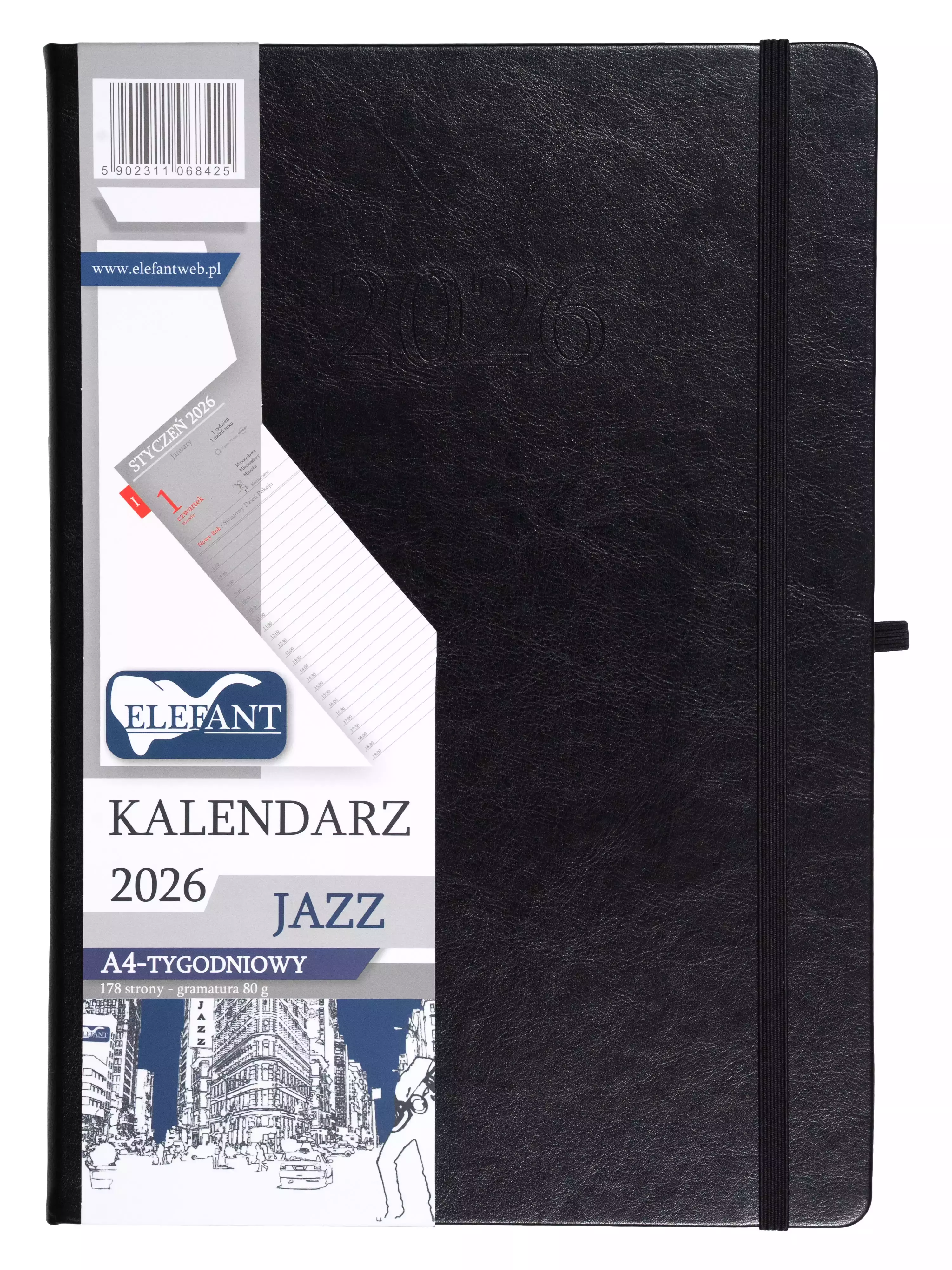 Jazz Kalendarz A4 tygodniowy czarny 2026 - Książki