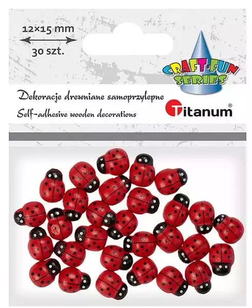 Drewniane biedronki samoprzylep. 3D 12x15mm 30szt - Papiernicze i szkolne