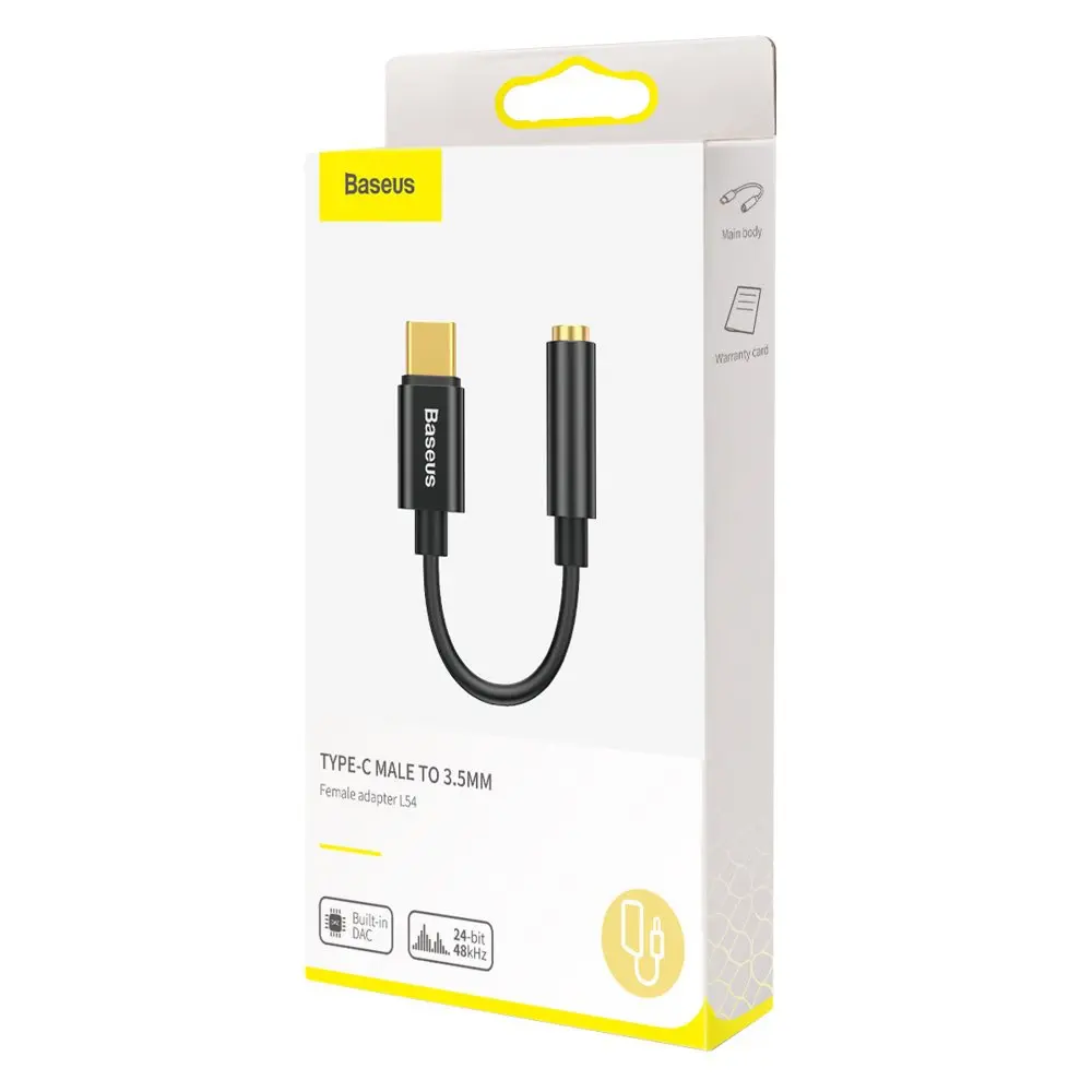 Adapter Baseus L54 do słuchawek USB-C / mini jack 3.5mm DAC 24 bit 48 KHz - czarny - Elektronika i akcesoria