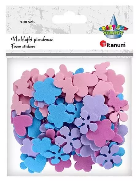 Naklejki piankowe kwiaty, motyle, serca mix 100szt - Papiernicze i szkolne