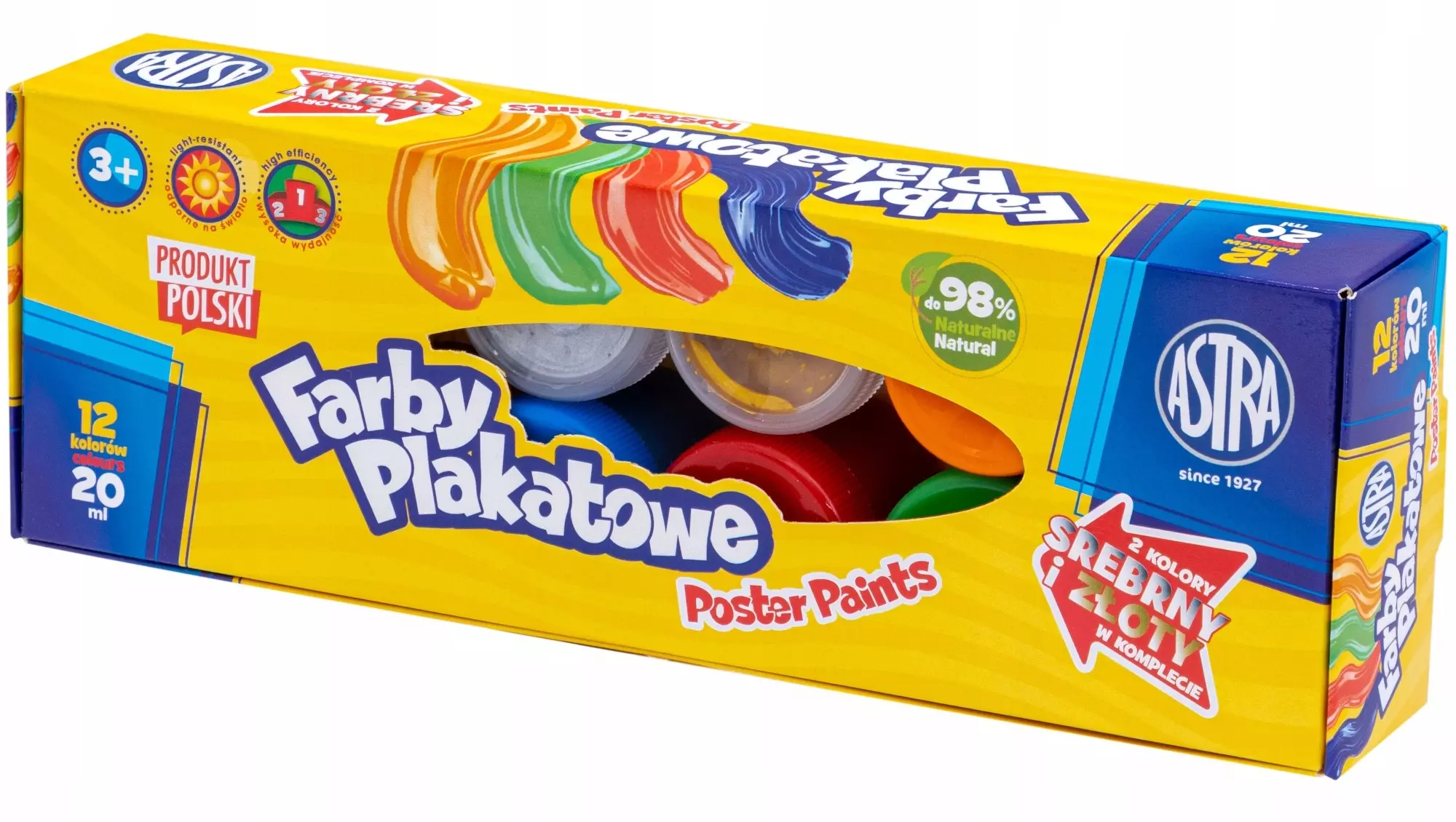 Farby plakatowe Astra 12 kolorów x 20 ml STANDART BOX (złota, srebrna) JM 301123010 - Papiernicze i szkolne