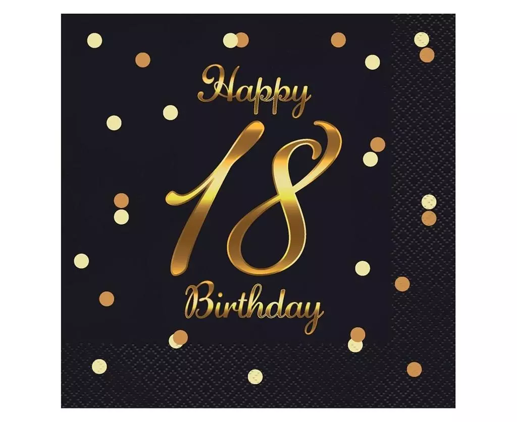 Serwetki Happy 18 Birthday czarne 33x33cm 20szt - Książki