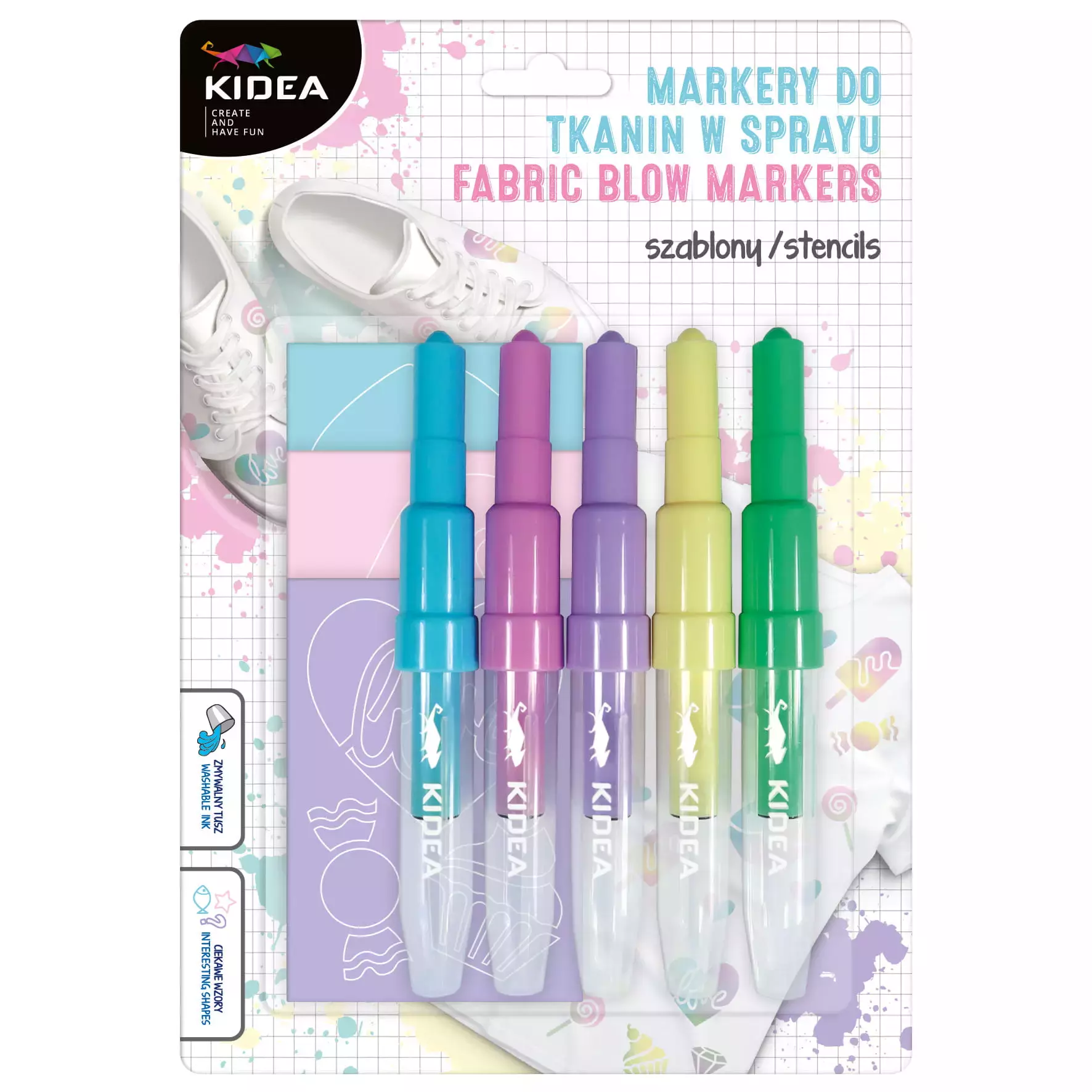 Markery do tkanin w sprayu z szablonami sweet love 5 kolorów - Papiernicze i szkolne