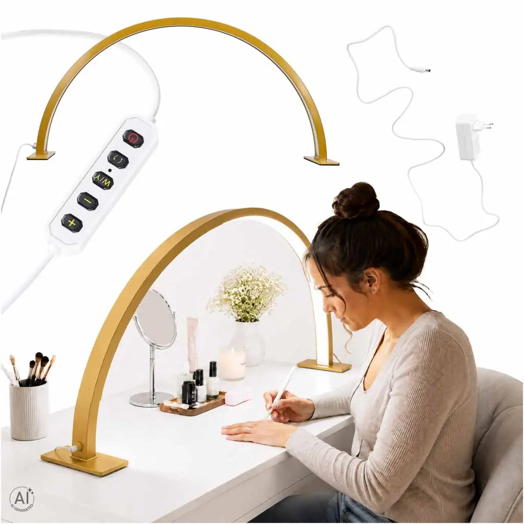 Lampa kosmetyczna LED bezcieniowa biurkowa do manicure paznokci łuk złota - Mama i dziecko