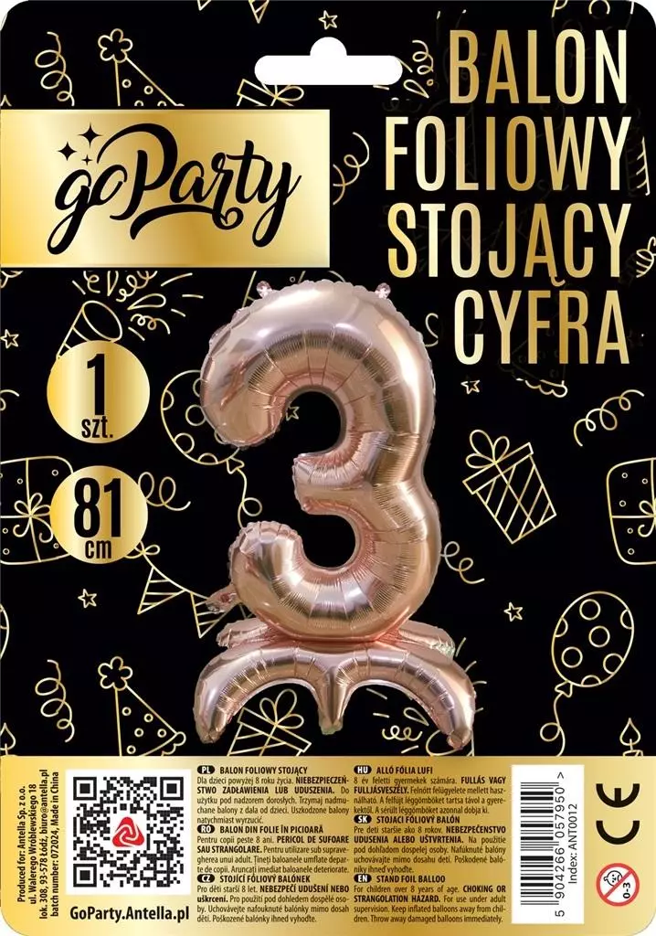 Balon foliowy stojący 3 rose gold 81cm - Papiernicze i szkolne