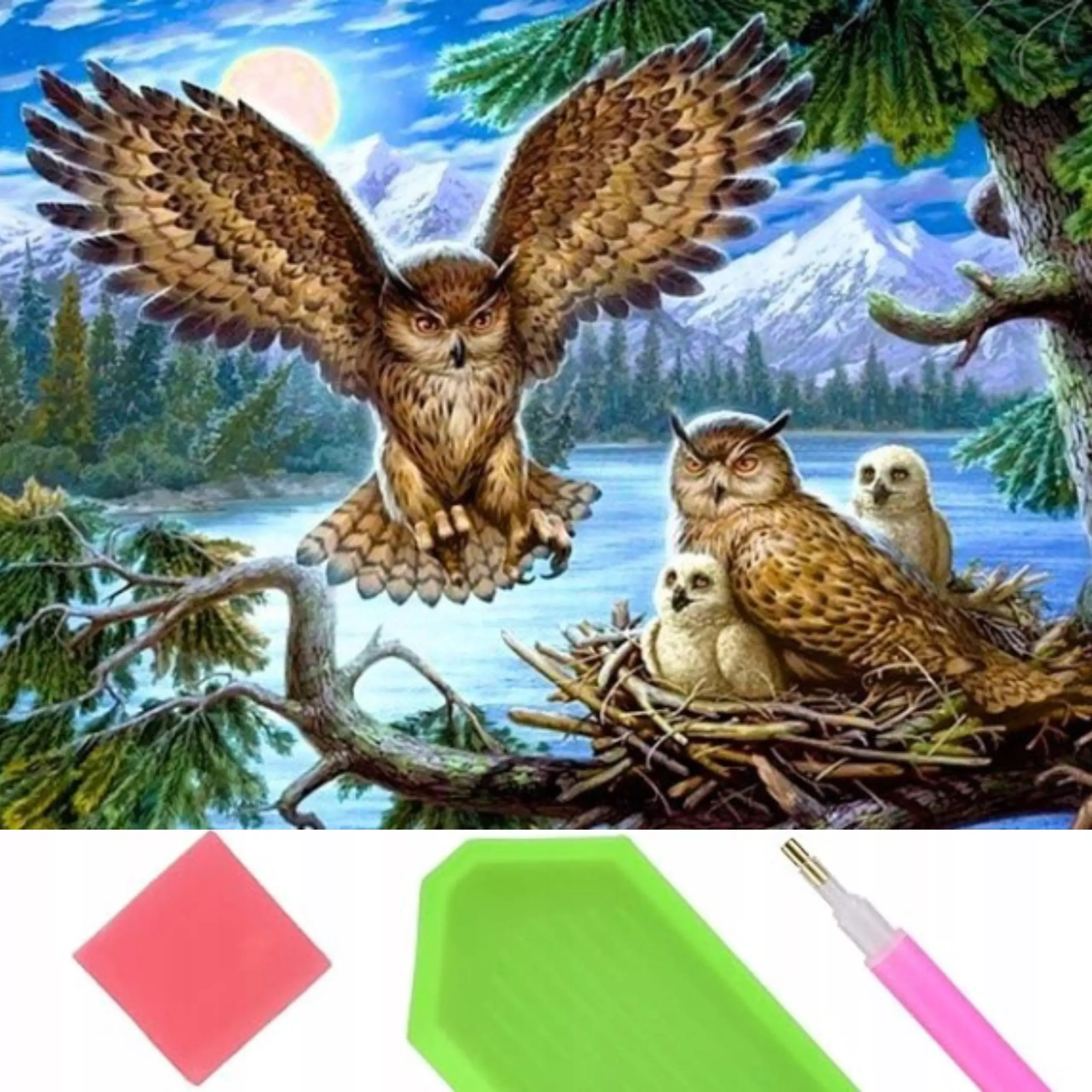 HAFT DIAMENTOWY SOWA RODZINA SOWY DIAMOND PAITING MOZAIKA ZESTAW 5D - Zabawki