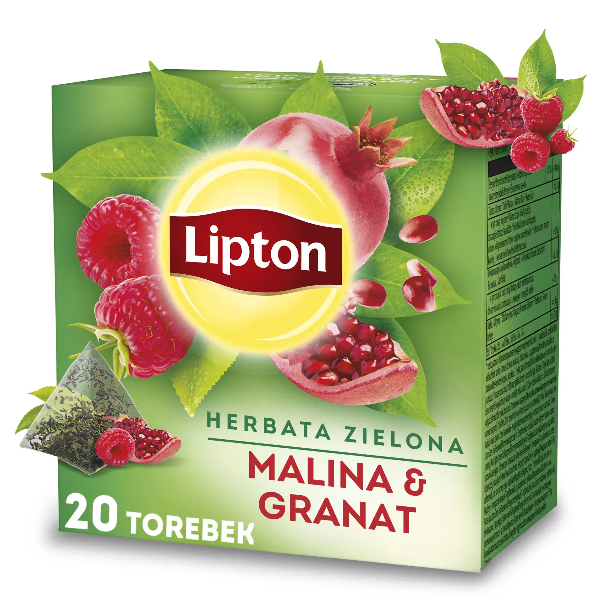 Herbata zielona Lipton piramidki Green Tea Raspberry & Pomergranate (malina, granat), 20 torebek - Papiernicze i szkolne