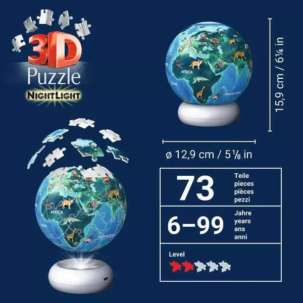 Puzzle 3D 72 elementy. NightLight. Ziemia nocą - Puzzle
