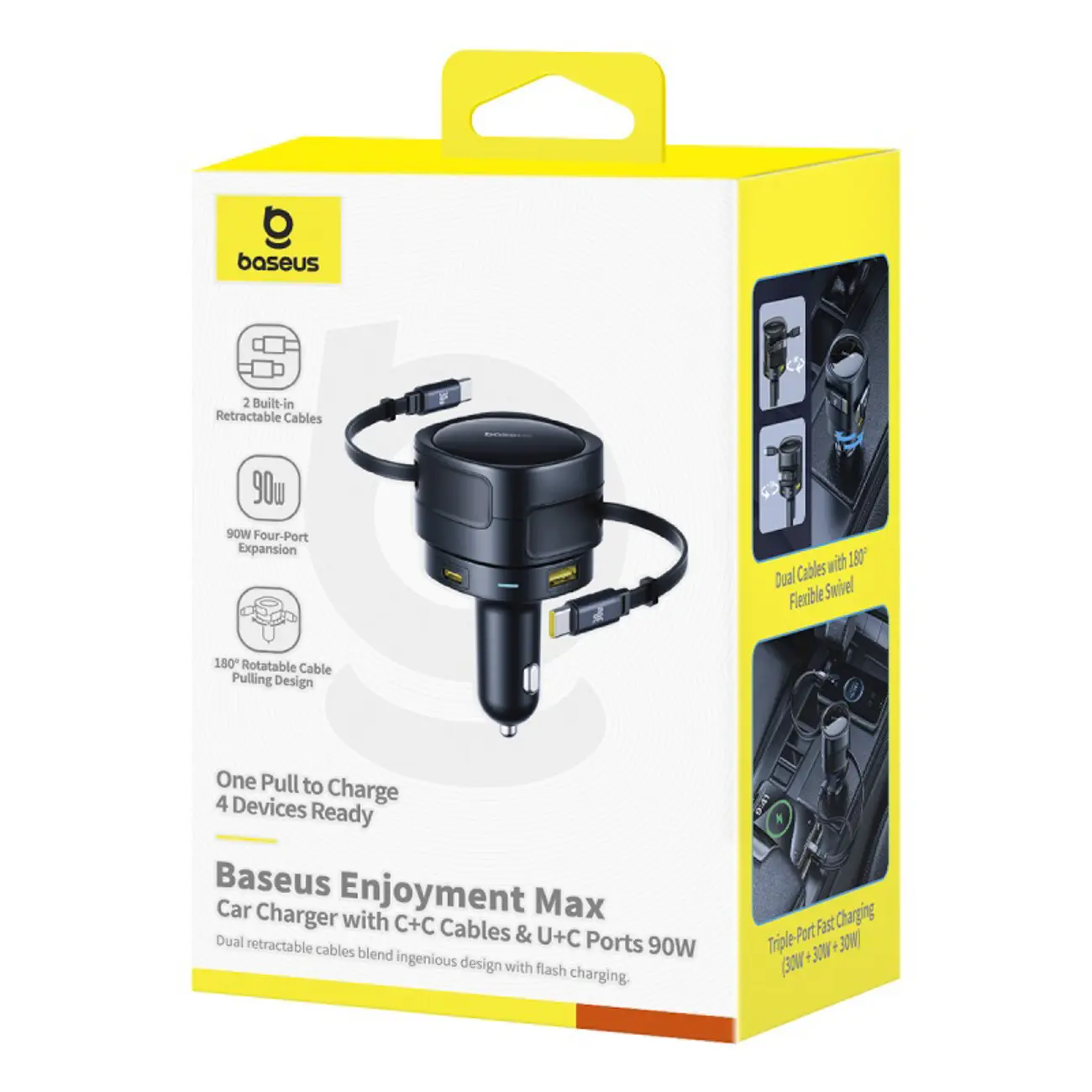 Ładowarka samochodowa Baseus Enjoyment Max 90W 2 x kabel USB-C + USB-A + USB-C - czarna - Elektronika i akcesoria