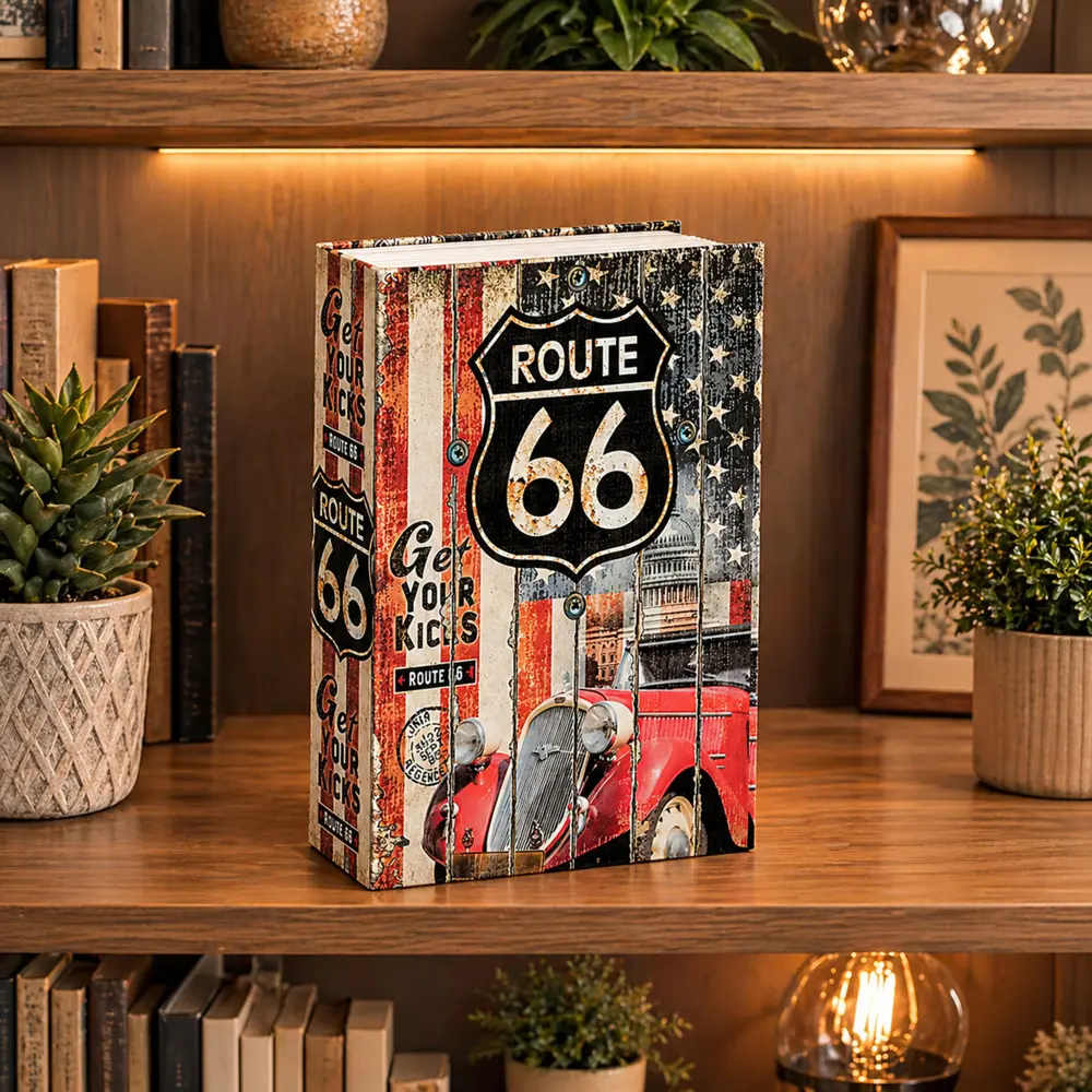 Książka Sejf Na Klucz Mała Kasetka Skrytka Na Pieniądze Route 66 - Papiernicze i szkolne
