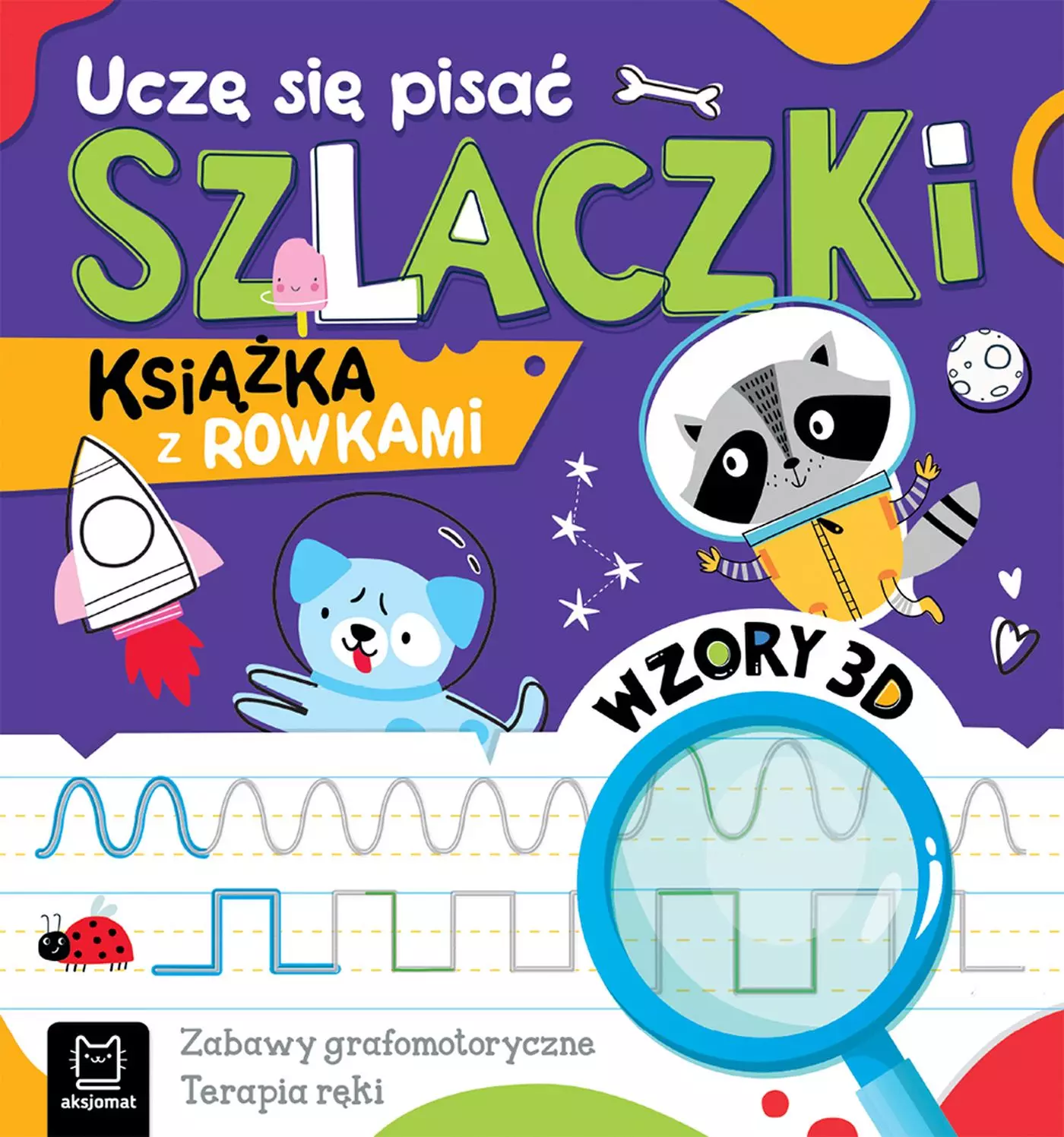 Uczę się pisać szlaczki. Książka z rowkami. Wzory 3D. Zabawy grafomotoryczne, terapia ręki - Książki