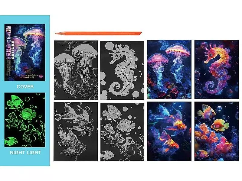 Wydrapywanka kolorowa fluorescencyjna morskie - Zabawki