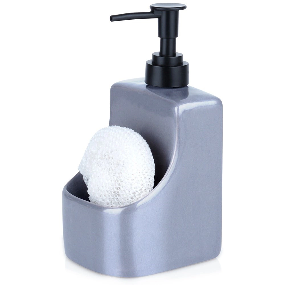 OUTLET Dozownik płynu do naczyń z pojemnikiem na gąbkę i z gąbką ceramiczny szary 400 ml - Elektronika i akcesoria