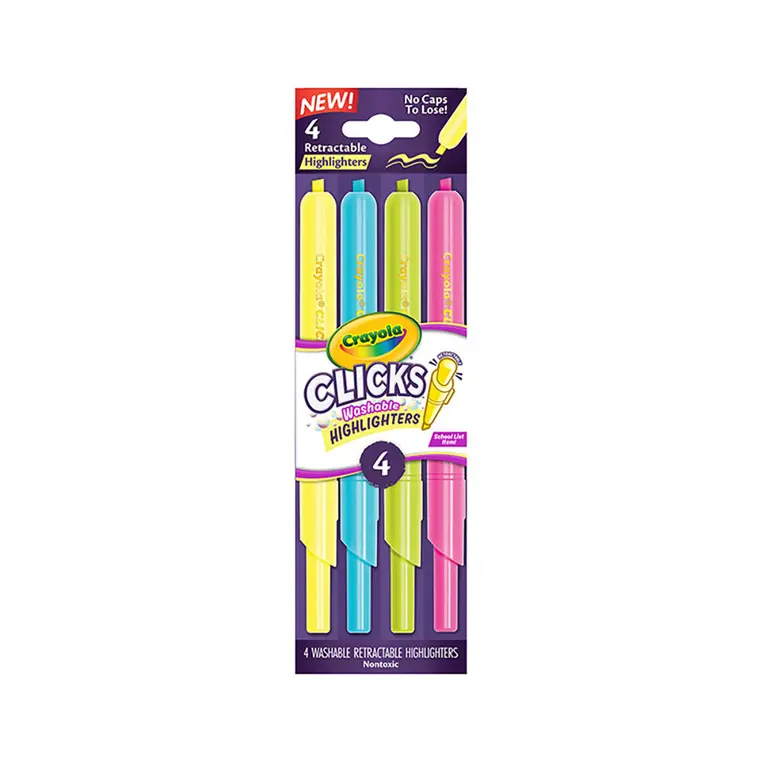 Crayola Flamastry zakreślacze automatyczne zmywalne Clicks 4szt. 8+ - Papiernicze i szkolne