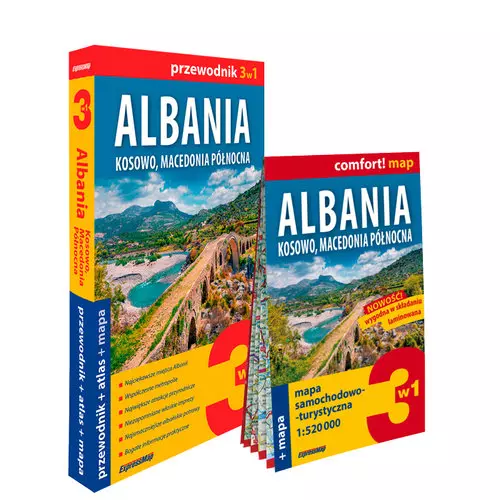 Albania Kosowo Macedonia Północna 3w1 przewodnik + atlas + mapa - Książki