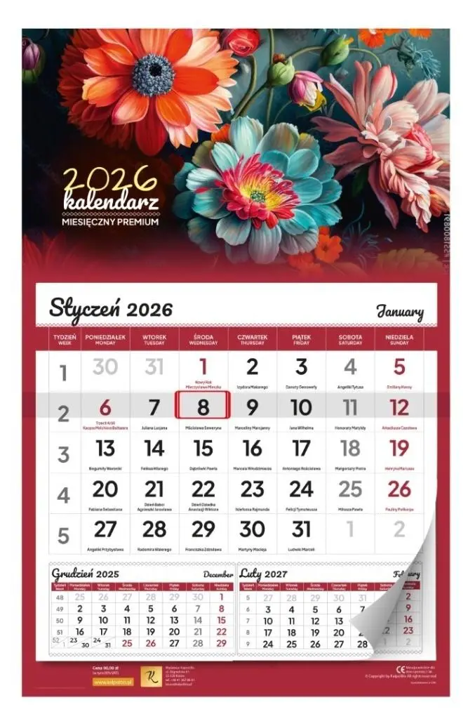 Kalendarz 2026 ścienny miesięczny premium - Książki