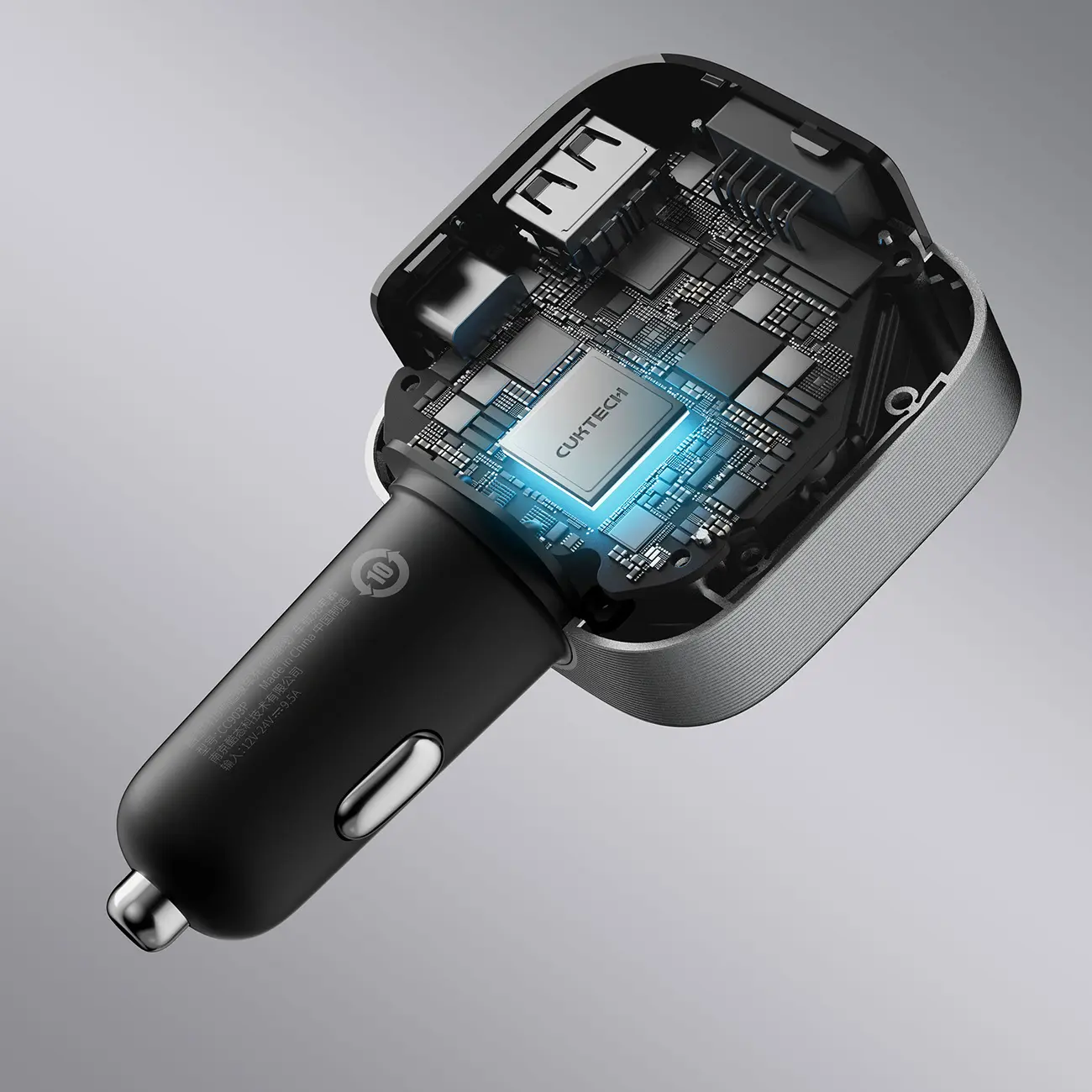 Ładowarka samochodowa Cuktech CC903P 100 W z wyświetlaczem i zwijanym kablem USB-C 70 cm - szara - Elektronika i akcesoria