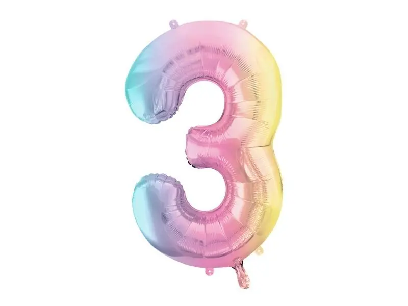 Balon foliowy Cyfra 3 pastelowy tęczowy 86cm - Papiernicze i szkolne