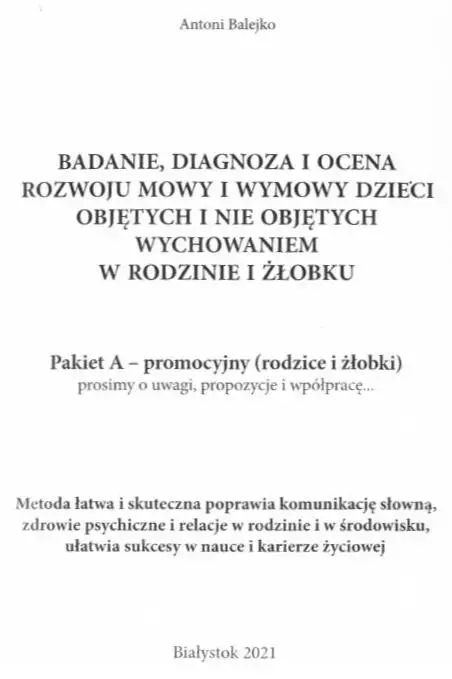 Badanie mowy pakiet A - promoc. rodzice i żłobki.. - Książki