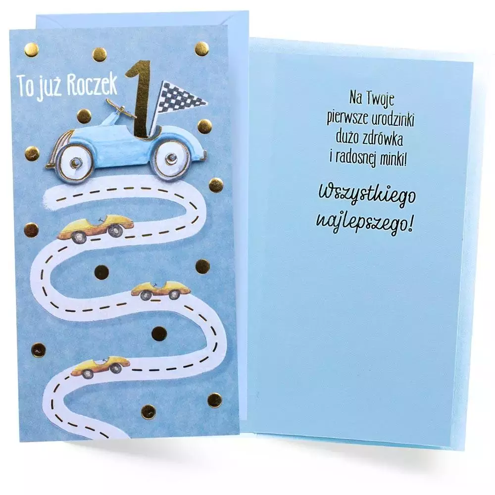 Karnet Urodziny Roczek autko - Papiernicze i szkolne