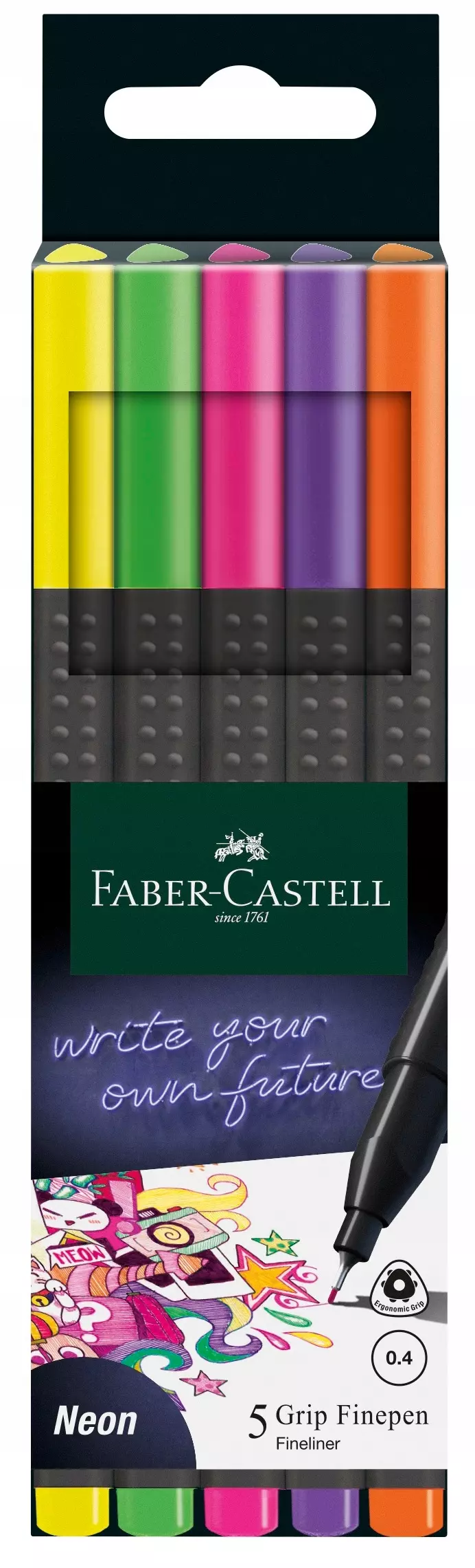 Cienkopisy Grip 5 kol. neonowych Faber-Castell - Papiernicze i szkolne