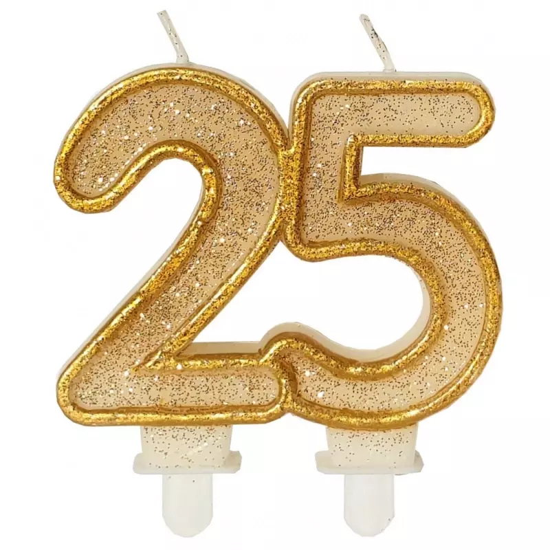 Świeczka urodzinowa, cyfra 25 - złota brokatowa, 7 cm - Papiernicze i szkolne