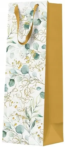 Torebka na Prezenty Prezentowa na Butelkę Wino Eukaliptus Boho 12x10x37cm - Papiernicze i szkolne