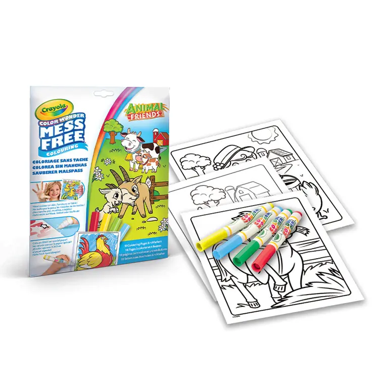 Crayola Kolorowanka dla dzieci i 4 niebrudzące magiczne flamastry Color Wonder Mess Free Animal Friends 3+ - Książki